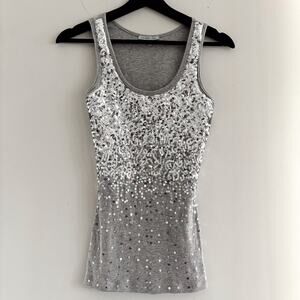 Y2K Charlotte Russe Sequin Ribbed Tank Scoop Neck Size XS